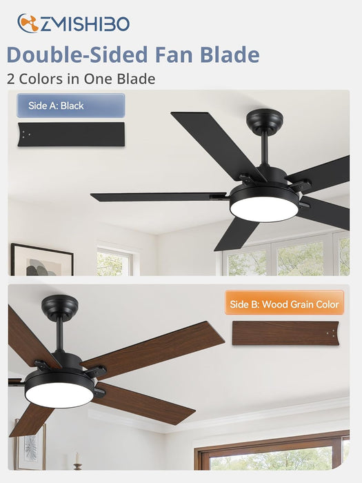 52 Inch Ceiling Fans with Lights, Smart Remote/App Control, Modern Ceiling Fan with 6 Speeds & 3CCT, Dimmable 30W LED, Quiet DC Motor, Noiseless for Living Room, Bedroom, Kitchen, Black
