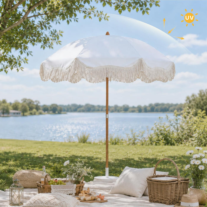 Boho Fringe Umbrella, 6.5Ft Canvas Umbrella
