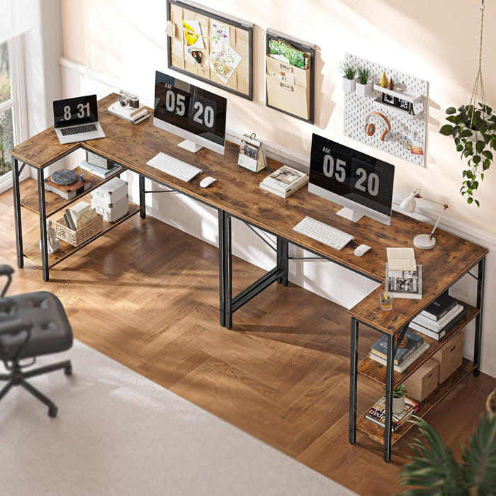 47 Inches L Shaped Desk, Computer Desk with Reversible Storage Shelves, Gaming Desk, Corner Desk Home Office Desks, Writing Desk Study Desk with Metal Frame, Rustic Brown