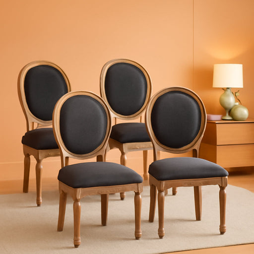 French Vintage Chairs Set of 4, Farmhouse Dining Chairs with Solid Wood Frame and Tufted Fabric,Rubber Wood French Decor for Dining Room,Living Room, Kitchen,Restaurant
