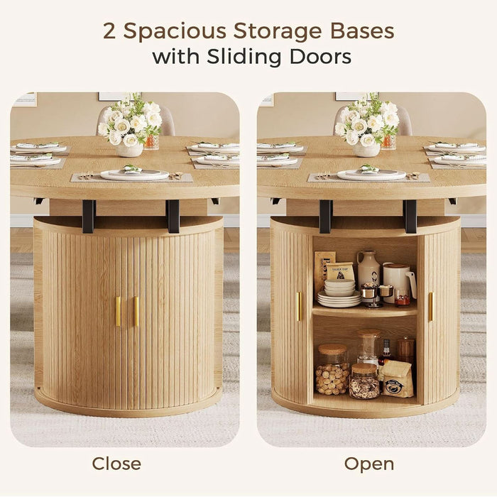 43"-79" Extendable Dining Table for 4-8 with Storage Base, Natural Oak