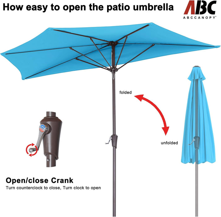 Patio Umbrella 9FT Outdoor Half Umbrella(Turquoise) | Fade & UV Resistant Fabric, 5 Fiberglass Ribs, Waterproof, Air Vent, Crank Operated, Great for Patio, Backyard, Garden, Deck