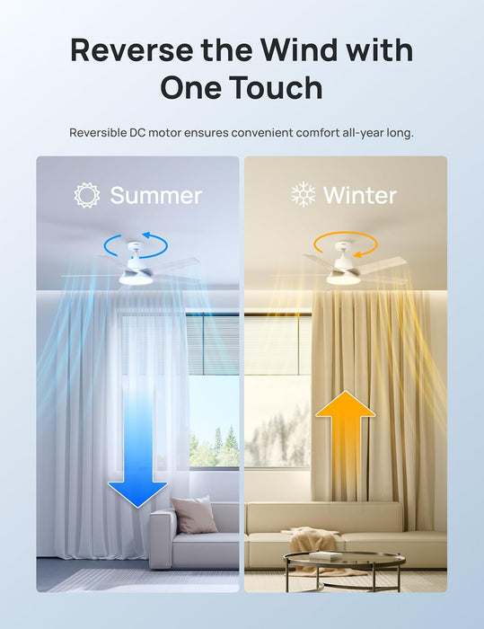 DREO Smart Ceiling Fan with Lights, 52 Inch, 12 Speeds & 3 Fan Modes, RGBIC Light for Living Room, Dimmable, 22Db Quiet DC Motor, Remote/App/Alexa Control, White Ceiling Fans Indoor, 2026 Upgraded