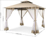 10'X10' Outdoor Gazebo Canopy, Canopy Tent with Mosquito Netting,Screened Gazebo with Corner Shelf Stable Steel Frame Double Roof Tops, Shade Tent for Party, Backyard, Patio Lawn, Garden,Khaki