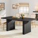 Modern Dining Table for 6-8, 71" Rectangular Farmhouse Kitchen Table with 3.6"×22.9" Black Fluted Wave Metal Legs & Wooden Top, Large Dining Table for Home Office, Dining, Black