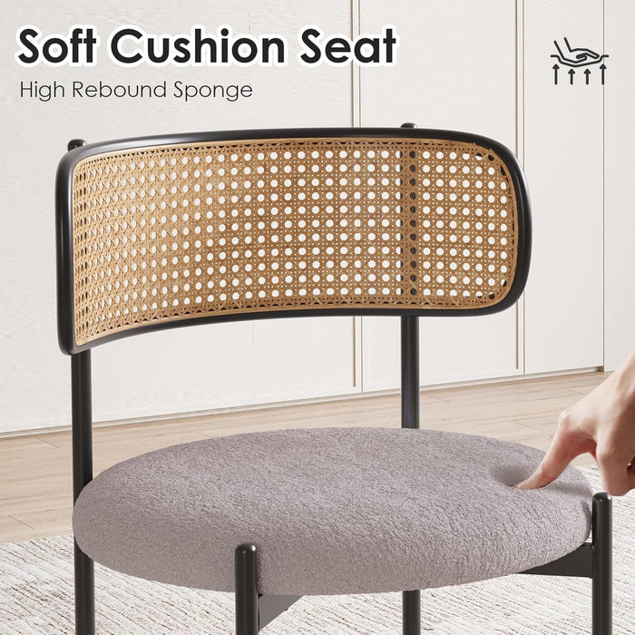 Kitchen Chairs Set of 2, Mid-Century Modern Dining Chairs,Kitchen Dining Room Chairs, Rattan Backrest round Upholstered Sherpa Dining Chairs(Gray)