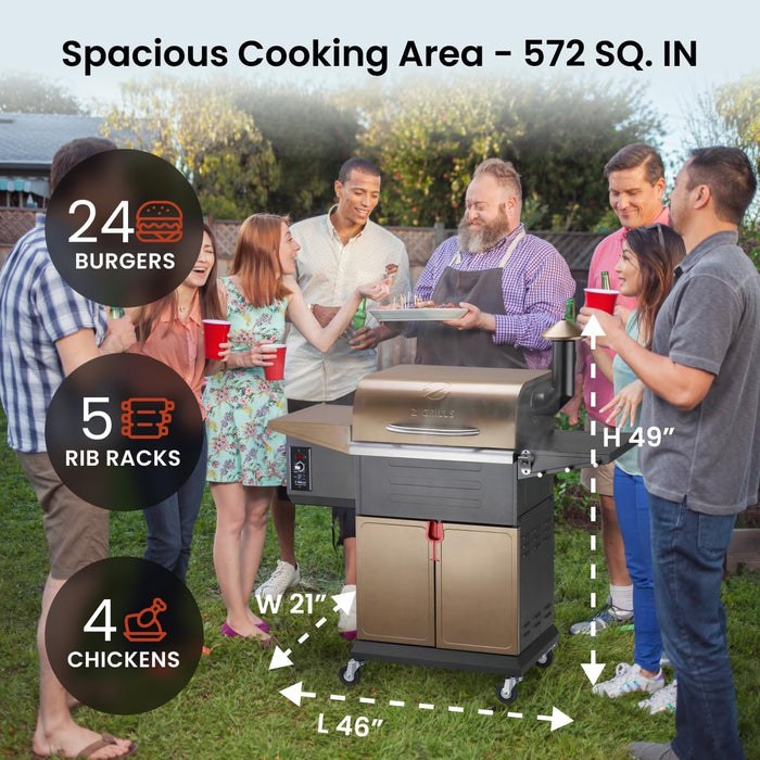 Wood Pellet Grill Smoker with PID Controller, 8-In-1 Master Sear BBQ Grill, Auto Temperature Control, Huge Storage Cabinet Side Shelf with Tool Hooks, 572 Sq in Cooking Area for Outdoor, 600D