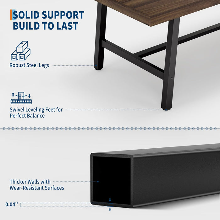 Industrial Dining Table for 6-8, 70.87" Heavy Duty Rectangular Kitchen Table with 2"×2" Metal Legs & Wood Top, Large Dining Table for Home Office, Dining (Brown, 71" Non-Extendable)