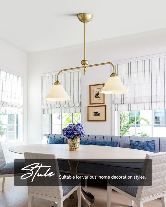 Linear Chandelier, Modern Chandelier for Dining Room Light Fixture, Dining Light Fixtures with Milk Glass Shade Pendant Lights Kitchen Island for Restaurant, Living Room (Gold, 2-Lights)