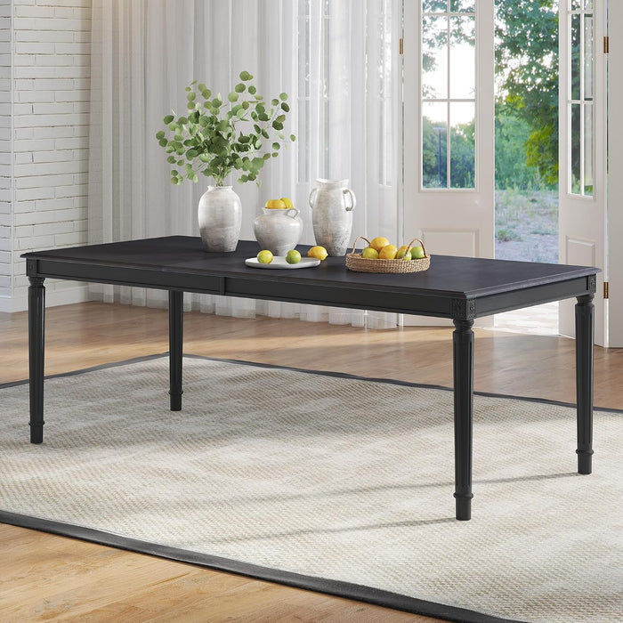 79" Farmhouse Solid Wood Dining Table with Roman Legs, Grey | Large Rectangular Tabletop, Roman Conical Legs, Solid Wood Construction, Seating for 6 to 8