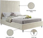 Candacecream-Q Candace Collection Modern | Contemporary Velvet Upholstered Queen Bed, Cream Velvet Fabric, Deep Channel Tufting, Acrylic Legs, 65" W X 86" D X 65" H, Cream, Queen