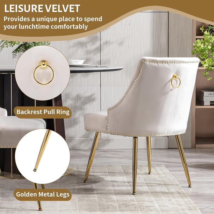 Velvet Dining Room Chairs Set of 2 Nailhead Back with Gold Legs,Beige