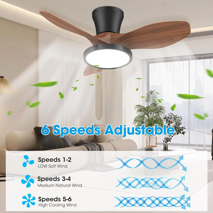 Quiet Ceiling Fan with LED Light DC Motor 32 Inch Large Air Volume Remote Control Walnut for Kitchen Bedroom Dining Room Patio