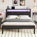 Full Size Bed Frame with LED Lights and Charging Station, Black