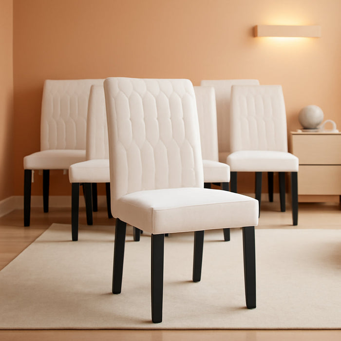 Upholstered Dining Chairs Set of 6, Modern PU Leather Accent Parsons, Solid Wood Legs W/Rubber Footpads, for Living Room Kitchen, Beige