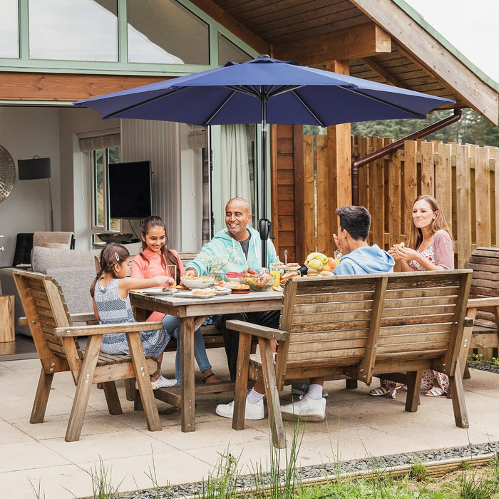 9' round Patio Umbrella with Push-Button Tilt and Hand Crank Lift System, Market Umbrella for Porch, Deck, and Patio