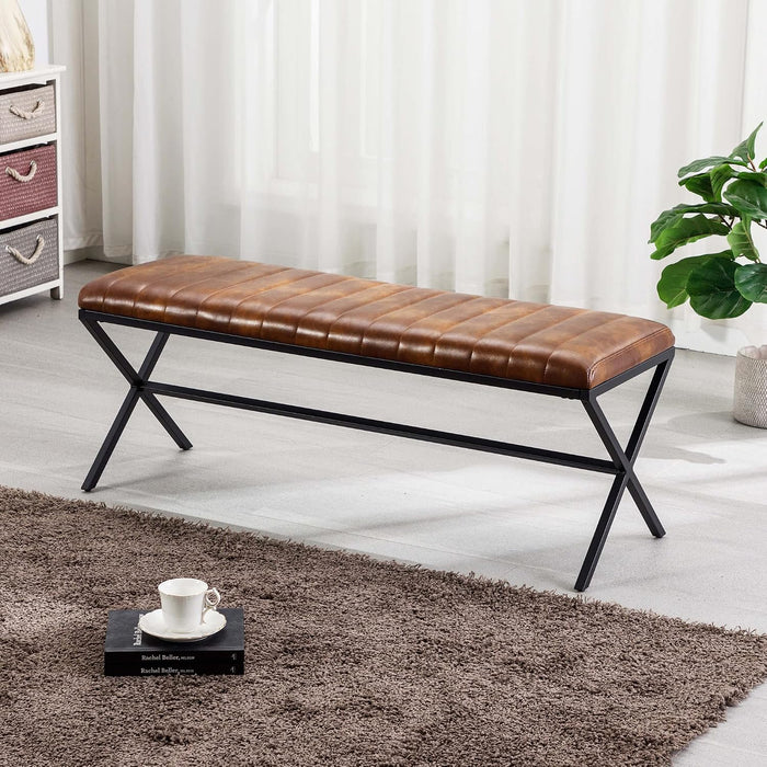 Yellowish Brown PremiumLeather EndBed Velvet Bench