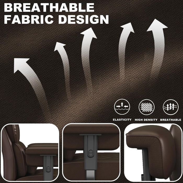 Big and Tall Office Chair with Footrest, High Back Executive Desk Chair with Adjustable Lift Armrest, 155°Recline, Lumbar Support Pillow, Faux Leather Gaming Chairs for Home or Office Brown