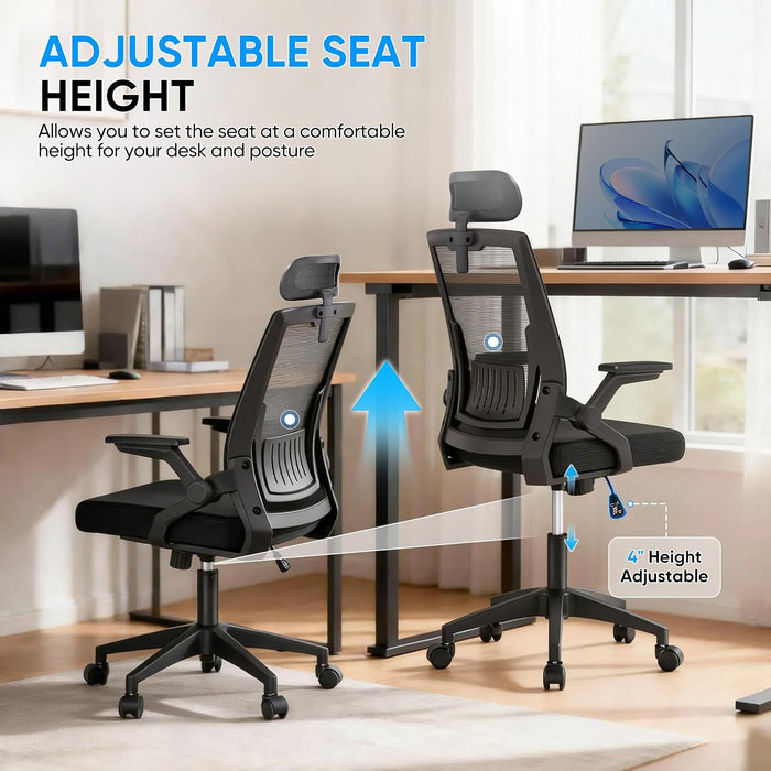 High Back Mesh Office Chair with Adjustable Headrest, Black
