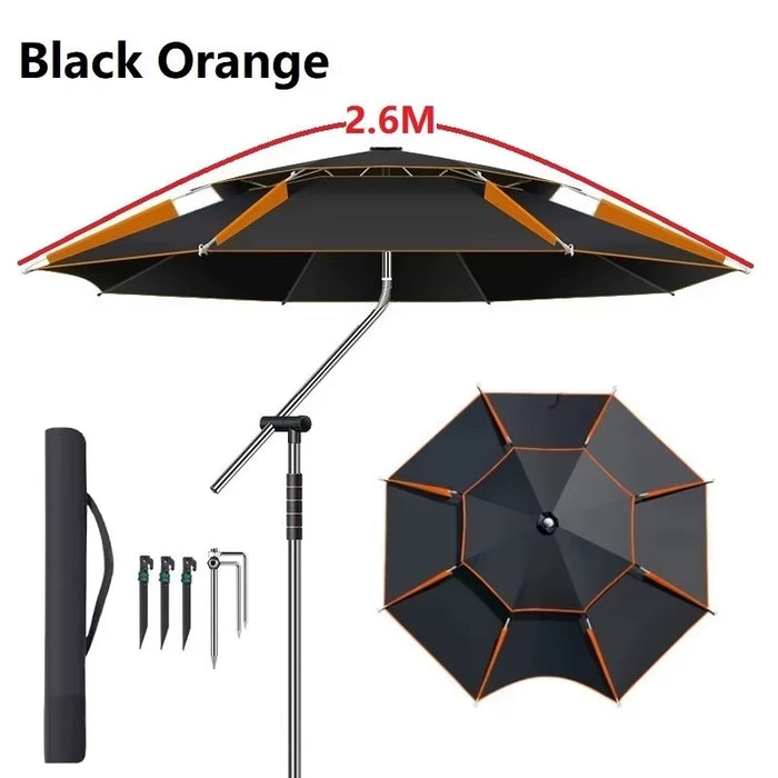 New Upgraded Fishing Umbrella Stainless Steel Rod Outdoor Large Parasol Camping Sunshade Beach Parasol Courtyard Awning 2-2.6M