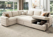 Sleeper Sectional Sofa with Storage Chaise U Shaped Sectional Couch for Living Room, Velvet Sleeper Sectional Couch with Pullout Bed, Beige