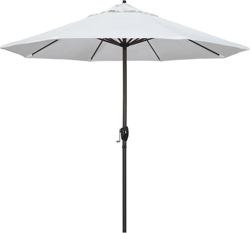 9' round Aluminum Outdoor Deck, Pool or Patio Umbrella, Crank Lift, Auto Tilt, Bronze Pole, White Olefin