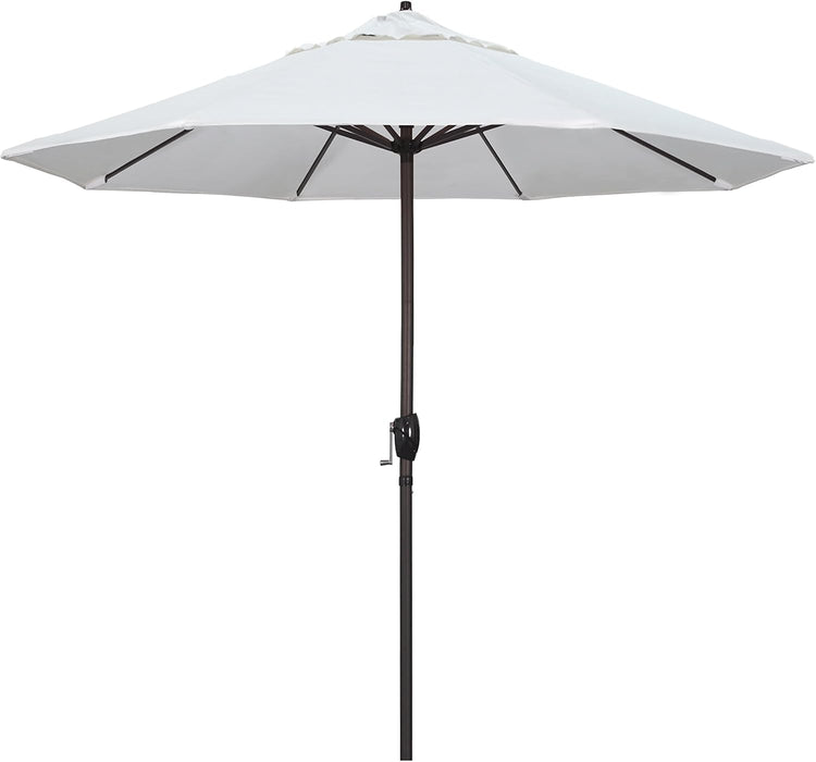 9' round Aluminum Outdoor Deck, Pool or Patio Umbrella, Crank Lift, Auto Tilt, Bronze Pole, White Olefin