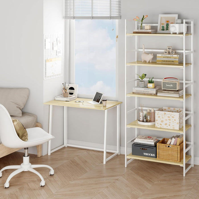 White Foldable Bookshelf HomeOffice Five Tier Rack