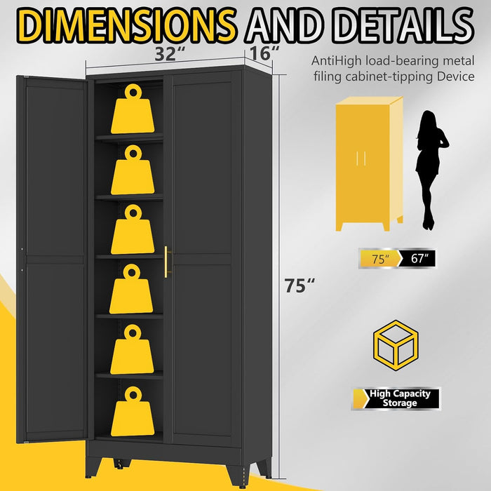 75 Inch IndustrialGrade BlackSteel Storage Cabinet Pro