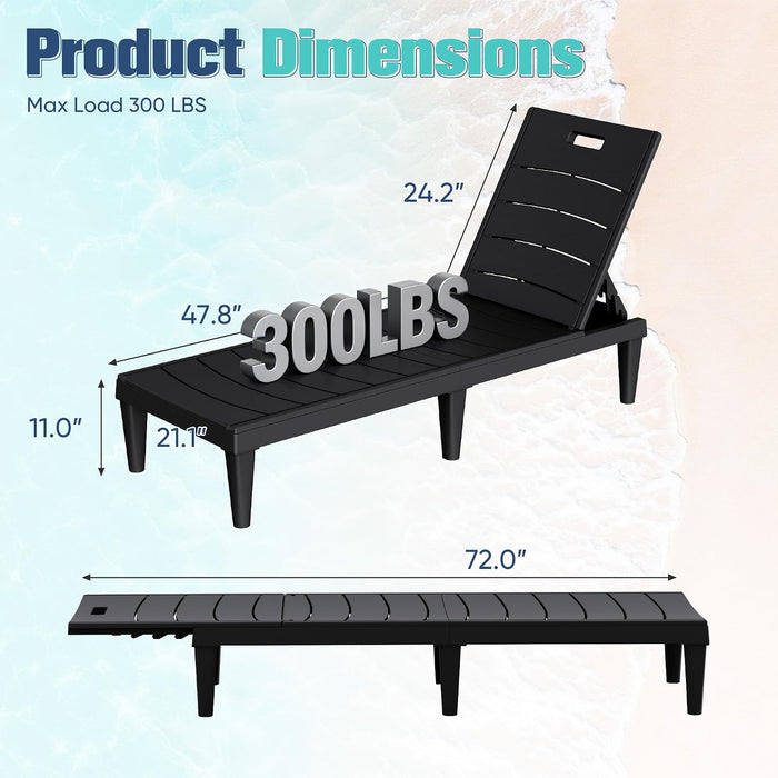 Outdoor Chaise Lounge Chair Set of 2, Waterproof PP Lounge Chairs