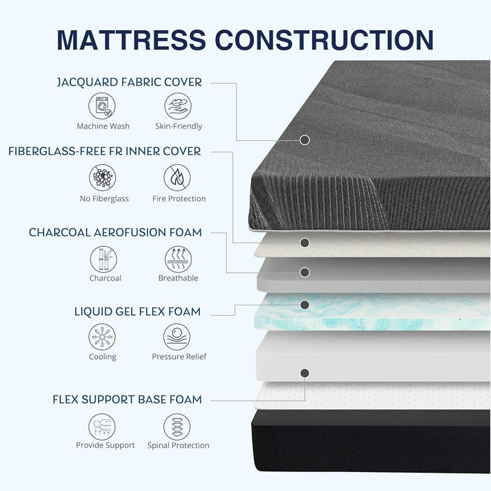 12 Inch Queen Mattress, Bamboo-Charcoal Memory Foam Mattress, Cooling & Pressure Relief, Bed in a Box, Foam Made in USA & Certipur-Us Certified, 60'X80'X12', Black