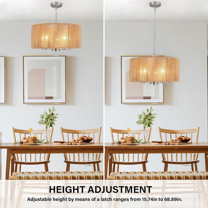 Rattan Chandelier Brushed Nickel Five Light Pendant