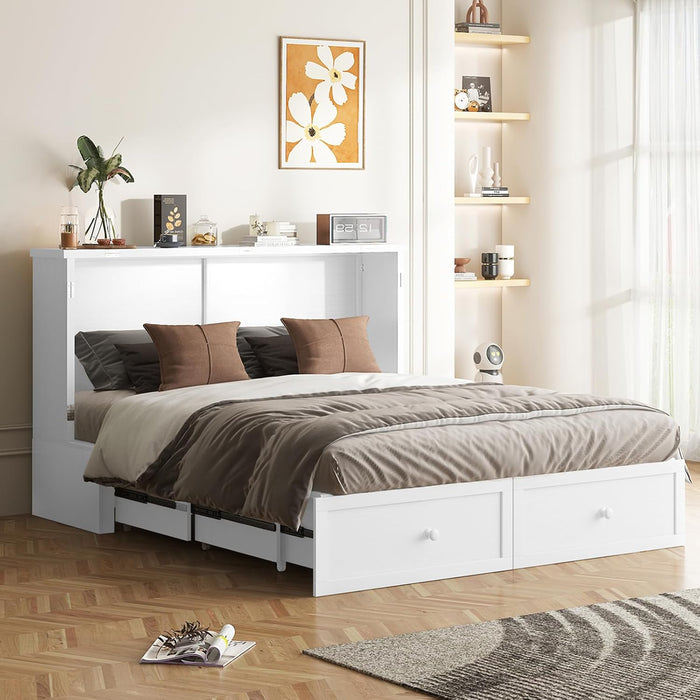 White Queen Murphy Bed With SpaceSaving USBChargingPorts