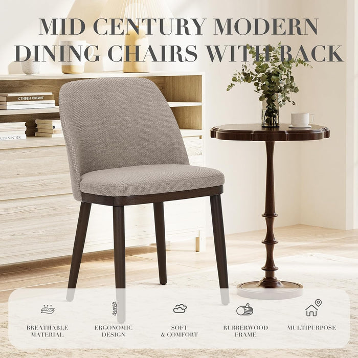 Upholstered Dining Chairs Set of 4, Modern Dining Room Chairs, Fabric Kitchen Chairs with Wood Legs, Camel