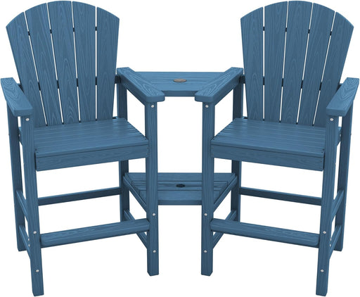 Tall Adirondack Chairs Set of 2 with Double Layer Connecting Tray, HDPE Bar Height Outdoor Chairs, Wood-Like Adirondack Bar Stools for Patio, Balcony, Porch, Blue