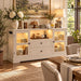 55" Buffet Cabinet with Storage & Power Outlet, Sideboard Cabinet with 2 Tempered Glass Doors, 2 Drawers, RGB Lighting & Adjustable Shelves, Coffee Bar Cabinet, Rustic White