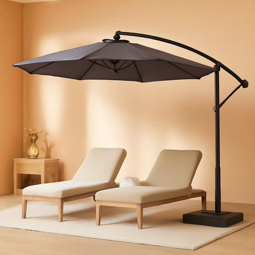 10FT Patio Umbrella with Base Included, Cantilever Offset Outdoor Patio Umbrella with 360° Rotation & Infinite Tilt, Fade-Resistant Yarn-Dyed Canopy, 8-Rib Steel Frame for Patio Pool Deck Backyard, Charcoal