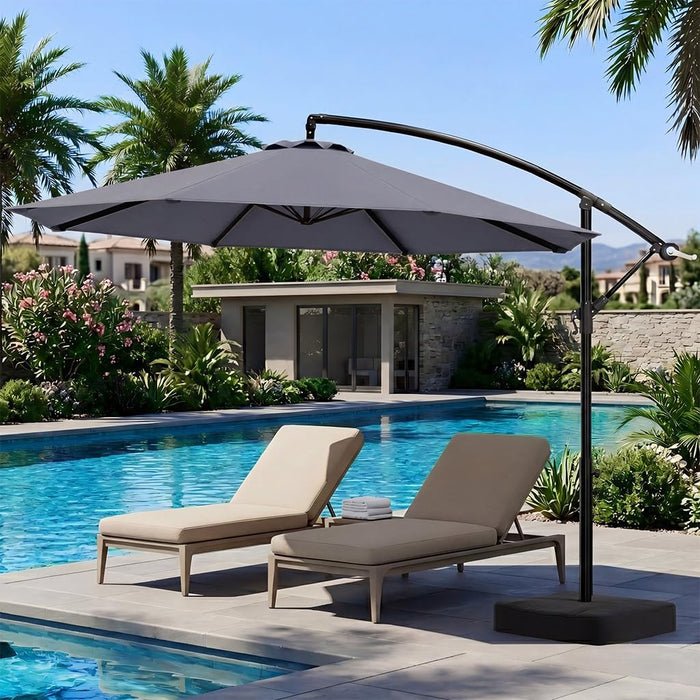 10FT Patio Umbrella with Base Included, Cantilever Offset Outdoor Patio Umbrella with 360° Rotation & Infinite Tilt, Fade-Resistant Yarn-Dyed Canopy, 8-Rib Steel Frame for Patio Pool Deck Backyard, Charcoal