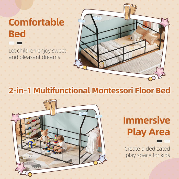 Twin Floor BedFrame Montessori HouseBed Guardrails
