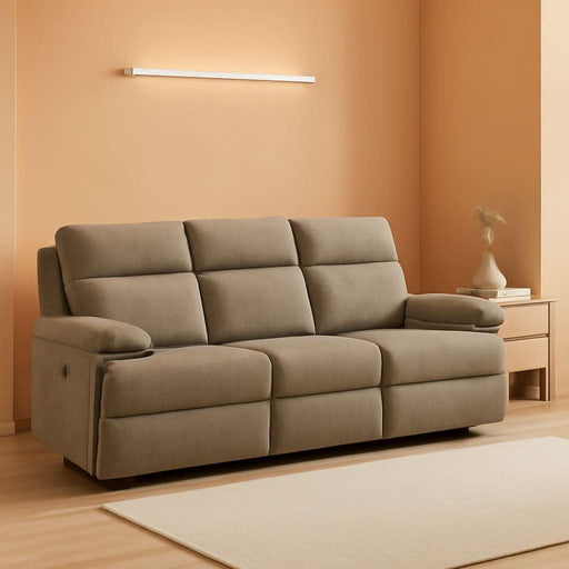 Yarrow Lane Classic Chenille Manual Pull Tab Reclining Sofa with Drop down Table and USB Charging, Light Brown