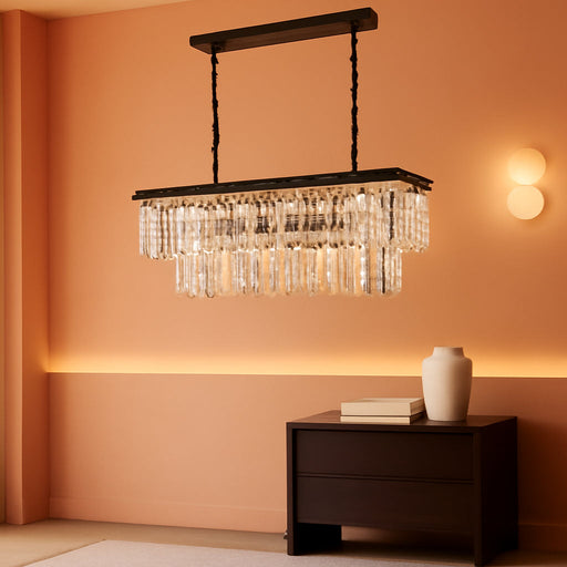 Black Crystal Chandelier Rectangular 33.5 Inch Dining