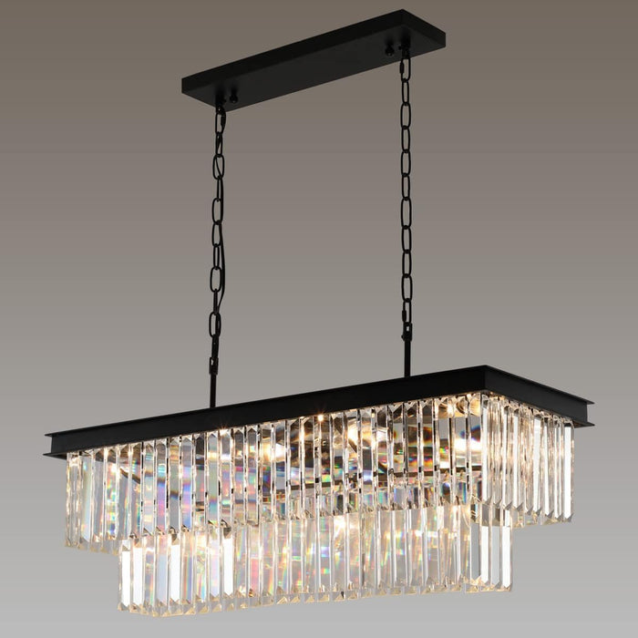 Black Crystal Chandelier Rectangular 33.5 Inch Dining