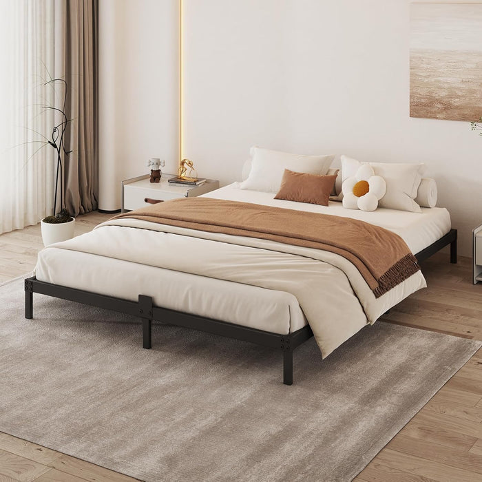 6 Inch Bed Frame Queen Size Low Profile, Metal Platform Low Bed Frame, Heavy Duty Support Low Profile Bed Frame, No Box Spring Needed, Noise Free, Easy Assembly, Prevent Mattress from Sliding