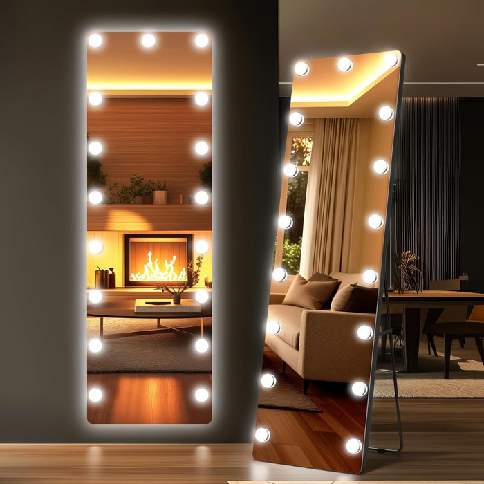 56"X18" Hollywood Full Length Mirror with Light, 17 Dimmable Bulbs