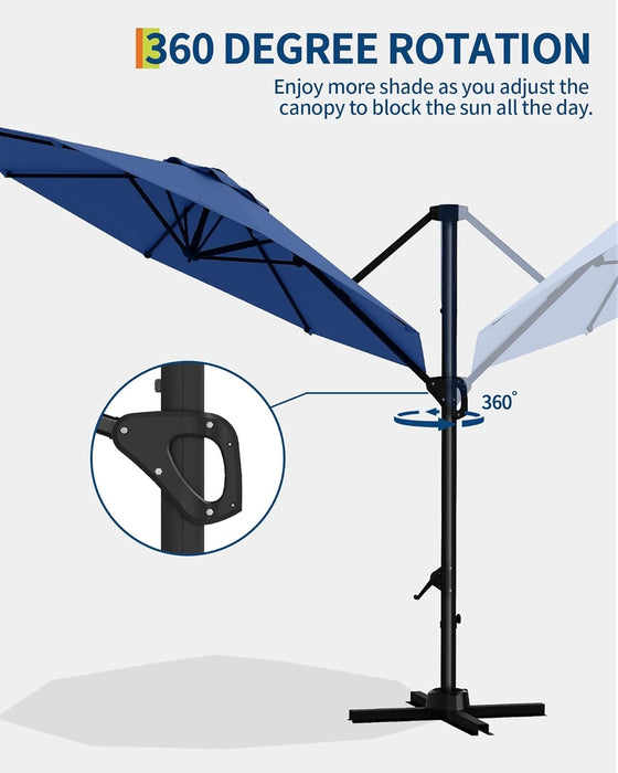 10FT Patio Umbrella Outdoor Large Cantilever Umbrella Market Sun Shade Windproof Offset Umbrella with 360-Degree Rotation for Garden Deck Pool Patio