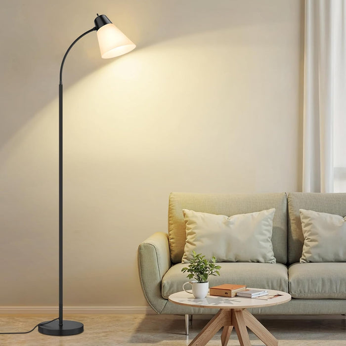 Floor Lamp for Living Room, Adjustable Head Standing Lamp with White Plastic Shade, Black Reading Floor Lamps for Dorm, Bulb Not Included