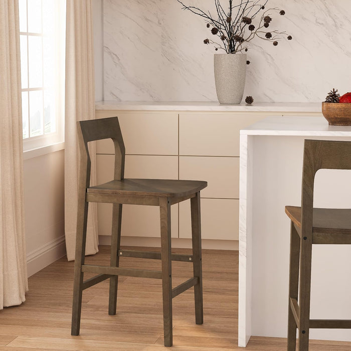 Basics Bar Stools Set of 4, Farmhouse 25” Counter Height Stools with Solid Wood Legs & Back, Mid Century Modern Barstools for Kitchen Island, Dining Room, Brown