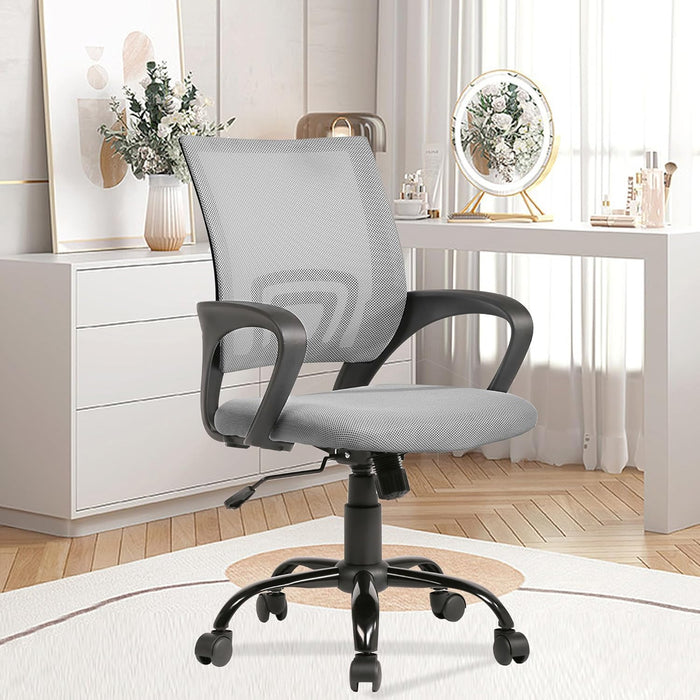 Office Chair Computer Chair Ergonomic Cheap Desk Chair Adjustable Comfortable Mid Back Task Rolling Swivel Chair with Lumbar Support for Home Office Desk (Grey)