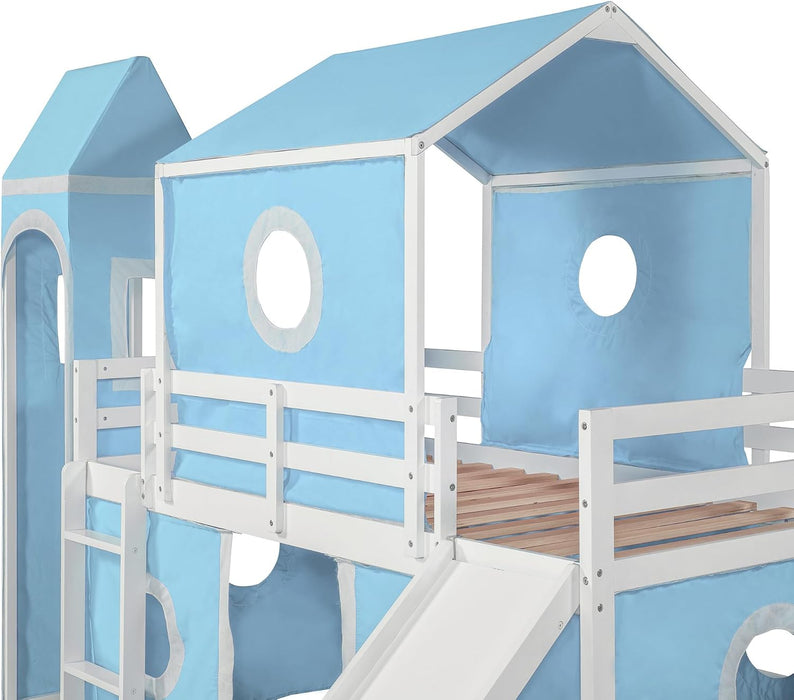 Twin Loft Bed With MultiSlide Playhouse AzureOceanBlue