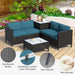 4-Piece Rattan Patio Furniture Set, Waterproof Wicker Outdoor Sectional Sofa with Thick Cushions, All-Weather PE Rattan Conversation Set for Porch, Poolside (Peacock Blue, Black Rattan)